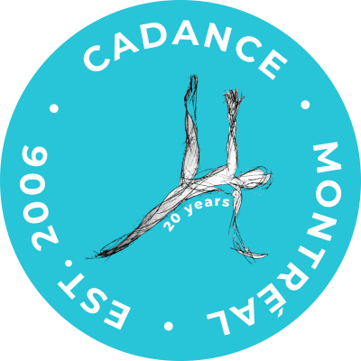Logo Cadance sur un cercle bleu Cadance. Texte encerclé : Cadance • Montréal • Est. 2006. Sous le logo : « 20 ans ».